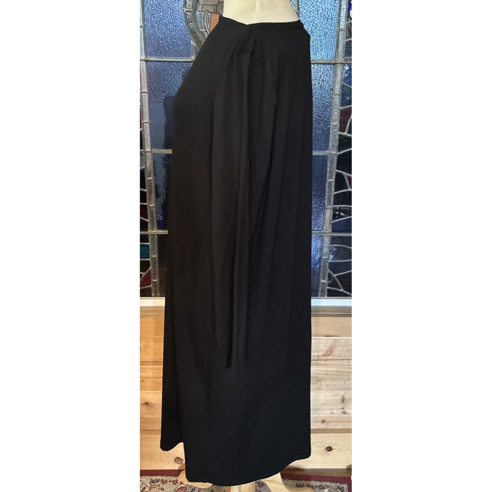 Eileen Fisher Black Midi Dress L/Sleeve Boat Neck XL Tencel Lyocell Minimalist - Picture 3 of 5